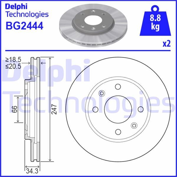 DELPHI BG2444 ÖN FREN AYNASI P106 I-II 91-02 206 98 >306 93-01 SAXO 96-03 XSARA 97-00 247.5x20.4x4DLxHAVALI