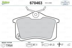 VALEO 670463 DİSK FREN BALATASI ARKA RENAULT MEGANE II. III. IV HB. FLUENCE; PEUGEOT 207. 307. 308. PARTNER II.