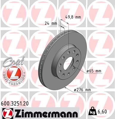 ZIMMERMANN 600.3251.20 ÖN FREN AYNASI GOLF 7 12>LEON 13>A3 13>OCTAVIA 12> 276x24x5DLxHVLI 0986479C47