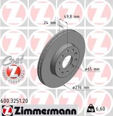 ZIMMERMANN 600.3251.20 ÖN FREN AYNASI GOLF 7 12>LEON 13>A3 13>OCTAVIA 12> 276x24x5DLxHVLI 0986479C47