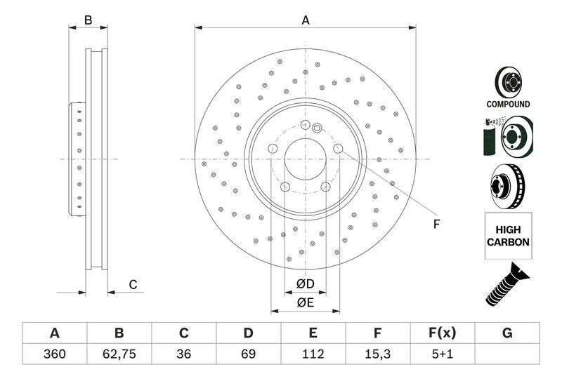BOSCH 0986479H42 FREN DISKI ON MERCEDES W205 W213 C257 C238 X253 C253