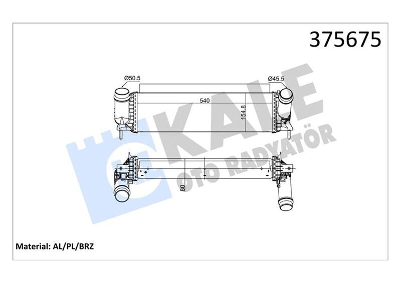 KALE 375675 TURBO RADYATÖRÜ INTERCOOLER NISSAN NAVARA NP300 2.3 DCI 15 >MERCEDES X-CLASS 2.3 3.0D 15 > BRAZING 80MM