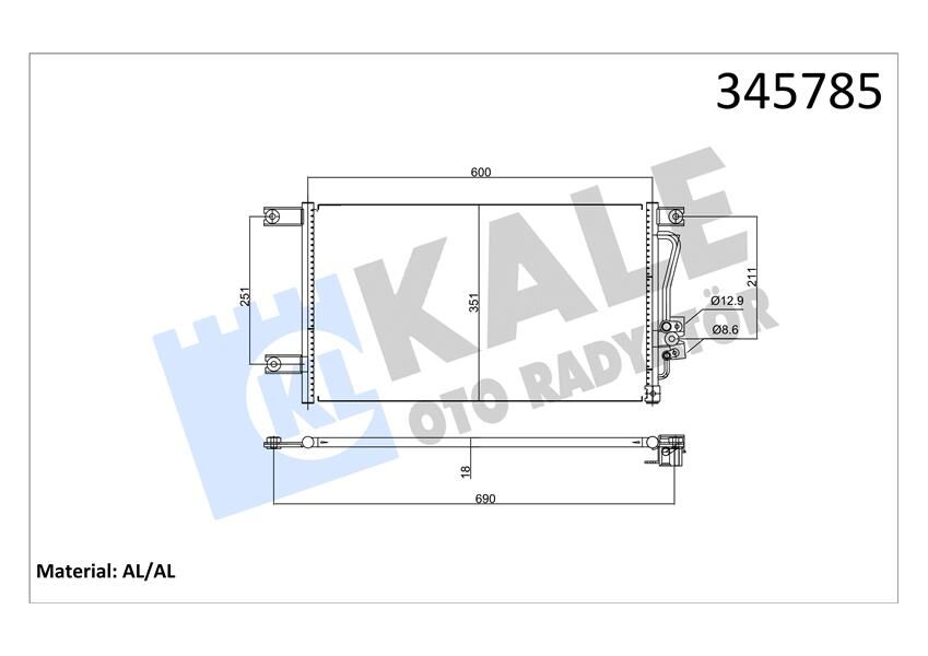 KALE 345785 KLİMA RADYATÖRÜ KONDENSER MITSUBISHI L200 2.5L 4D56 K64T K74T 96-07 575 x 338 x 16