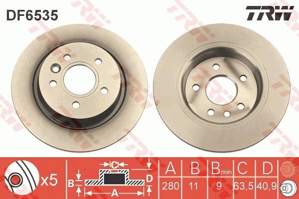 TRW DF6535 ARKA FREN AYNASI VOLVO V40 D2 D3 D4 T2 T3 T4 T5 HATCHBACK 12 > 280x5DL 986479691-