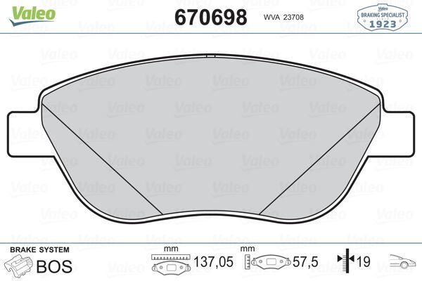 VALEO 670698 ÖN BALATA DOBLO 1.3-1.9 JTD 07>G.PUNTO 1.3 MJT 05>STILO 05>LINEA-BRAVO 07>IDEA 1.3 05>GDB1878 FİŞSİZ