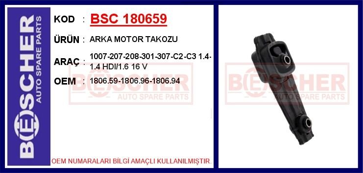 BSC 180659 MOTOR TAKOZU ARKA PEUGEOT P207-P208-P301-P1007-P2008 CITROEN C2-C3-C-ELYSEE-DS3 1.4-1.6 16V-HDI EP3- DV4 EP6-DV6