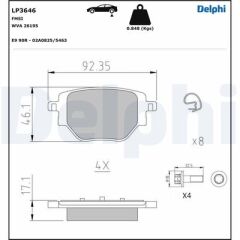 DELPHI LP3646 ARKA FREN BALATASI CORSA F 19> C4 20> 2008 19> 208 19> 249 mm
