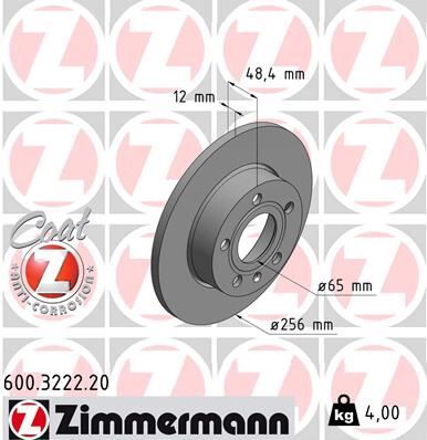 ZIMMERMANN 600.3222.20 ARKA FREN AYNASI CADDY III-GOLF-V-VI-PLUS-JETTA III-ALTEA 04>A3 03>TOLEDO III-OCTAVIA 04> 256x12x9DL 986479155-986479B78-DF4271