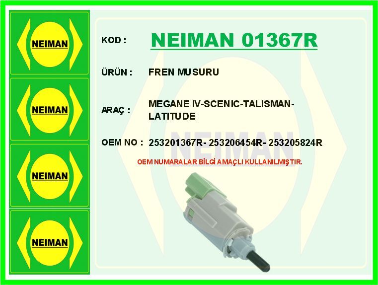 NEIMAN 01367R FREN MUSURU MEGANE IV-SCENIC-TALISMAN-LATITUDE