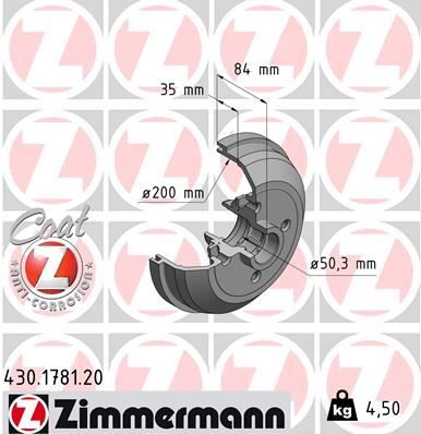 ZIMMERMANN 430.1781.00 ARKA FREN KAMPANASI CORSA A 83-92 -CORSA B-TIGRA A 93-02 ABS Lİ