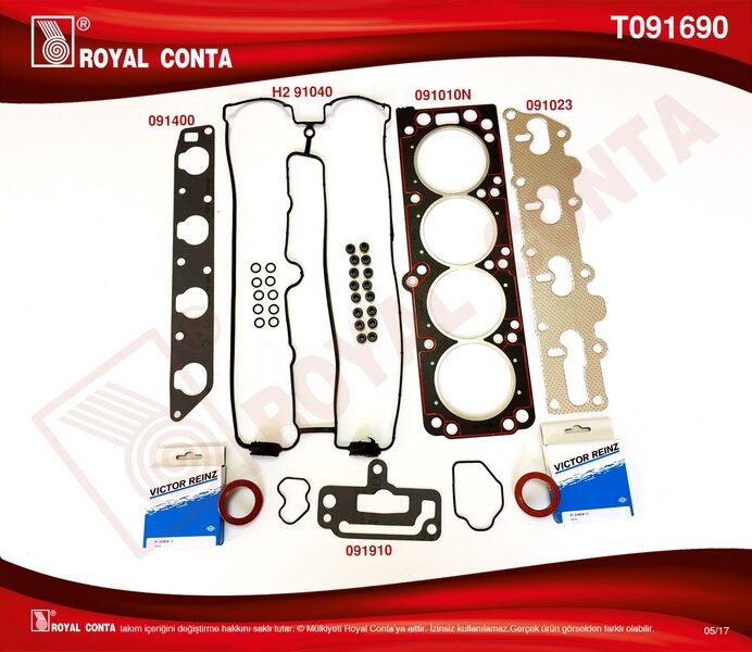 ROYAL T091690 ÜST TAKIM CONTA VECTRA B 96>02 ASTRA F 95>98 OMEGA B 94>99 VECTRA A 92>95 2.0 16V X20XEV 136HP KEÇELİ-SUBAP LASTİKLİ