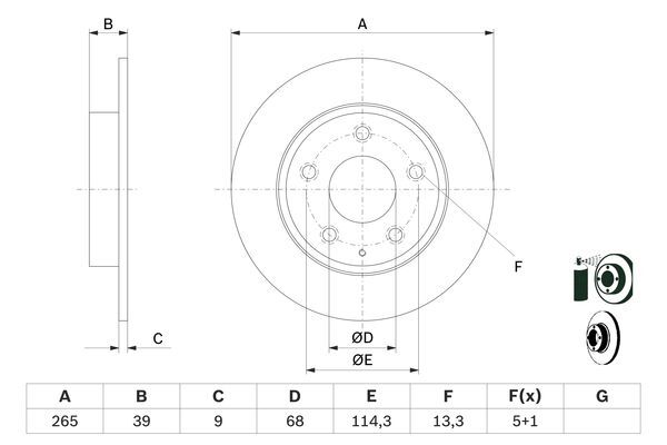 BOSCH 0986479E54 ARKA FREN DİSKİ DOLU TİP MAZDA 3 1.5L P5 SKYACTIV BM BN Kasa 14-19 265 çap x 5 bijon - Adet di sk fiyatıdır