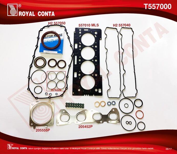 ROYAL T557000 MOTOR TAKIM CONTA REINZ KEÇELİ S.LASTİKLİ P206-P207-P307-P308 1.6 16V TU5JP4