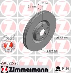ZIMMERMANN 450.5225.20 FREN DISKI ON 18 INC DISCOVERY SPORT L550 14> RANGE ROVER EVOQUE L538 11>19 JAGUAR E-PACE X540