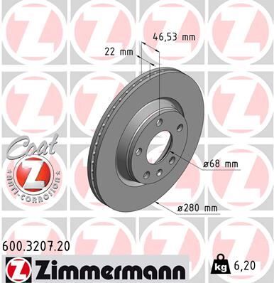ZIMMERMANN 600.3207.20 ÖN FREN DİSKİ A4-PASSAT 97-04 280x22 986478869-DF2806