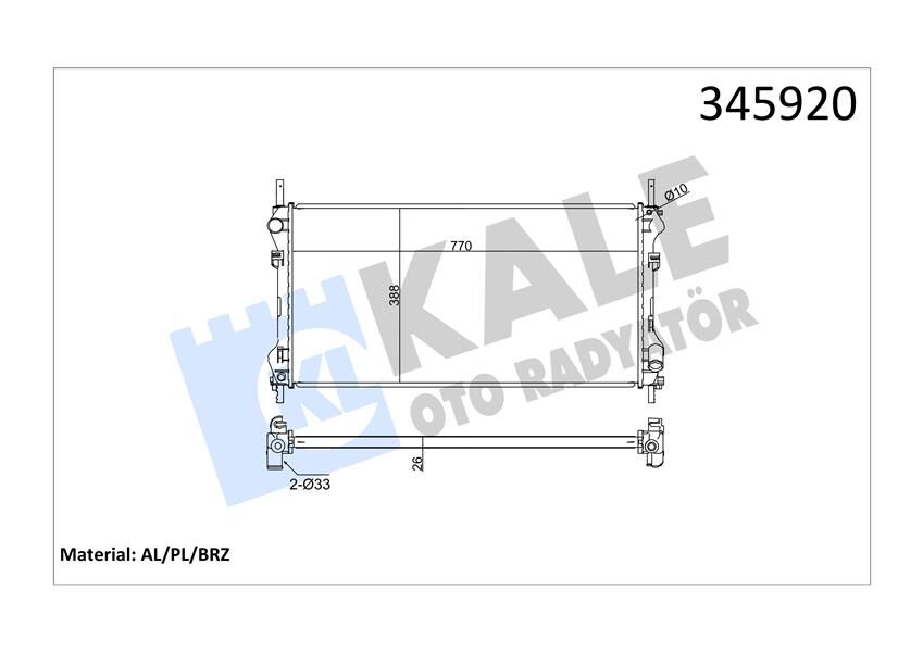 KALE 345920 SU RADYATÖRÜ FORD TRANSİT 01> 2.0 TDCİ ÖNDEN ÇEKER KLİMASIZ