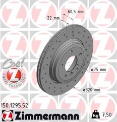 ZIMMERMANN 150.1295.52 FREN DISKI ARKA BMW E46 Z4 E85 E86 HAVALI KAPLAMALI DELIKLI