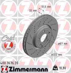 ZIMMERMANN 400.3676.20 FREN DISKI ON MERCEDES CLS-CLASS C218 X218