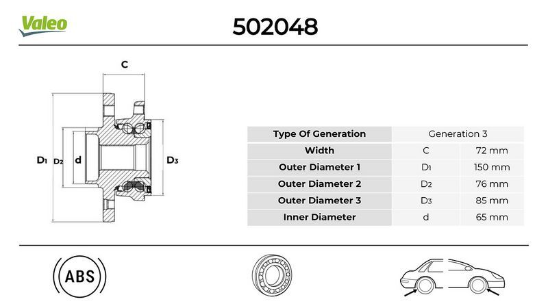 VALEO 502517 ON/ARKA TEKERLEK PORYASI VW California 1.9 2007.05>2009.11