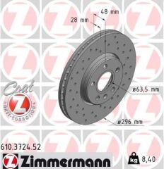 ZIMMERMANN 610.3724.52 FREN DİSKİ ÖN VOLVO S90-V60-V90 20> DIŞ ÇAP: 296mm DELİKLİ ADET