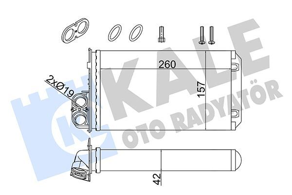 KALE 357245 KALORİFER RENAULT TRAFIC II-OPEL VIVARO A-NISSAN PRIMASTAR 1.9/2.0/2.5DCI 01 > CONTA İLAVELİ AL/MKNK 260X157X42 93198689