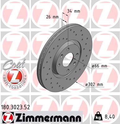 ZIMMERMANN 180.3023.52 ÖN FREN AYNASI CORSA F e 19> MOKKA e 20> 208-e 19> 2008 19> 307 02> 3008 09>C4-e 20> DS3 18> DELİKLİ 302x34x4DL HAVALI