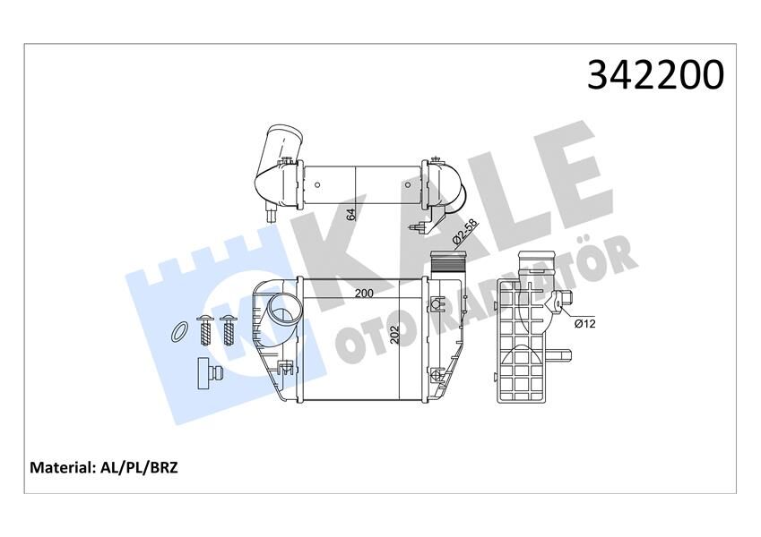 KALE 342200 TURBO RADYATÖRÜ INTERCOOLER A6 4F5. C6 AL/PL/BRZ 200x202x62