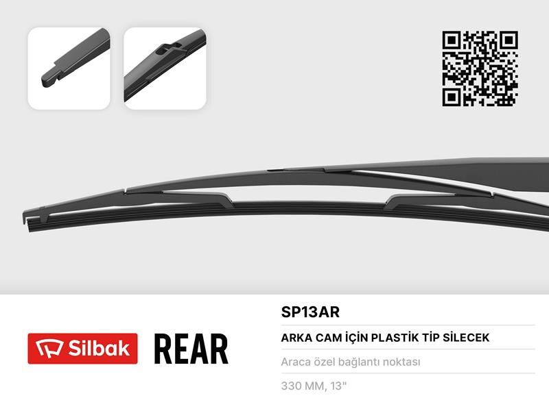 SILBAK SP13AR SİLECEK SÜPÜRGESİ ARKA PLASTİK TİP 330MM FORD GALAXY WA6 03/06>12/14 . KUGA 12/08>11/12 . S-MAX 03/06>12/14