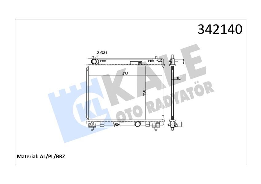 KALE 342140 RADYATÖR TOYOTA TOYOTA YARIS AL-PL-BRZ