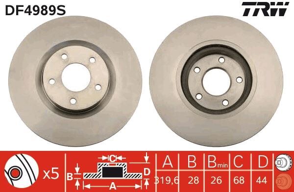TRW DF4989S ÖN FREN DİSKİ HAVA KANALLI NISSAN QASHQAI 1.6L HR16DE J10E 11-> 2.0L M9R Dci 11-> 1.5L Dci K9K 10- > 2.0L MR20DE JJ10 10-> 1.6L R9M Dci 11-> 2 koltuklu araçlar için / RENAULT KOLEOS I 08> 320 çap x