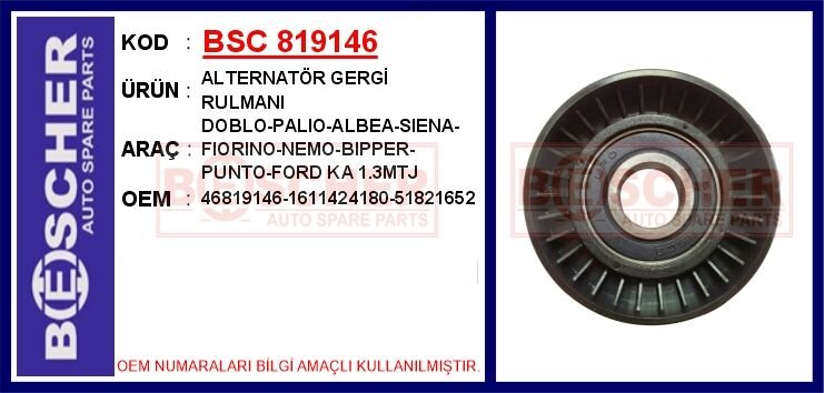 BSC 819146 ALTERNATÖR GERGİ RULMANI DOBLO-PALIO-ALBEA-SIENA-FIORINO-NEMO-BIPPER-PUNTO-FORD KA 1.3MTJ