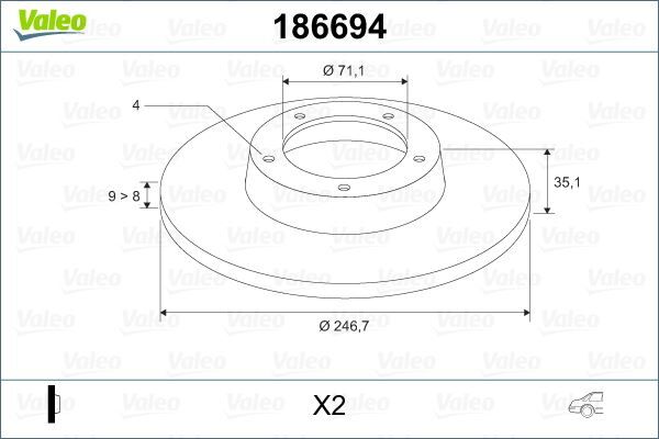 VALEO 186694 ARKA FREN AYNASI PARTNER-BERLINGO 96>P307 00>1007 1.6 07>C3 02>C2 03> XSARA 99> 247x9x4DL