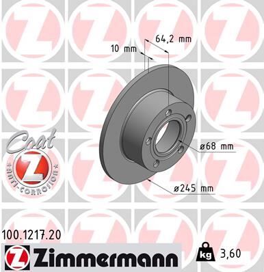 ZIMMERMANN 100.1217.20 ARKA FREN AYNASI PASSAT- 96-05 AUDI100 90-94 A6 1.8T-1.9TDI 94-05 SUPERB 02-08 245x10x5DL 986478132-986479B22-DF2651