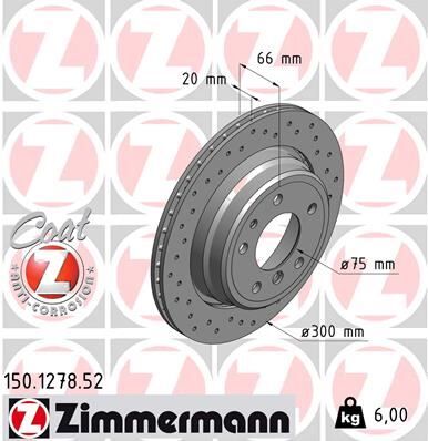 ZIMMERMANN 150.1278.52 FREN DİSKİ ARKA BMW M5 E34 88>95 E34 V8 4.0 92>96 DELIKLI