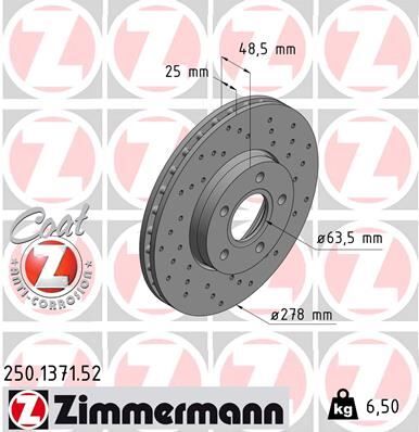 ZIMMERMANN 250.1371.52 ON FREN AYNASI DISK FOCUS III 11> FOCUS II 04>11 CMAX 03>07 VOLVO C30 06>12 C70 II 06>13 S40 II 04>12 V50 05>12 278x25x5DLxHVLI