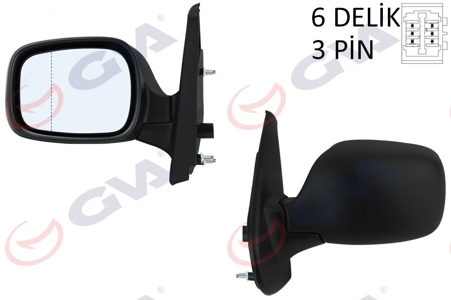GVA 1016131 DIŞ DİKİZ AYNASI SOL KANGOO 01> ELEKTRİKLİ ISITMALI ASFERİK 3 FİŞ VM-132NEHL