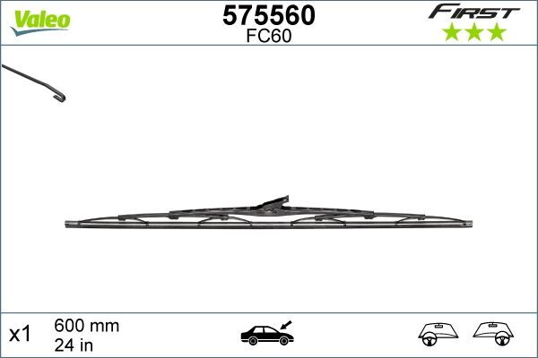 VALEO 575560 SİLECEK SÜPÜRGESİ 60cm x1 NORMAL TİP FİRST ÜNİVERSAL