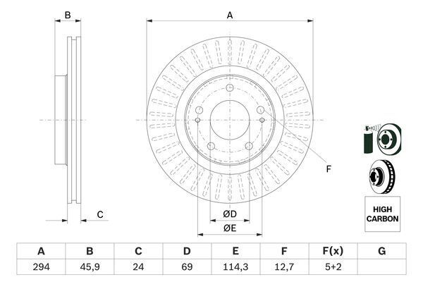 BOSCH 0986479E76 ÖN FREN AYNASI PEUGEOT P4007 07> CITROEN C-CROSSER 07> OUTLANDER 12> 294x24x22.4xHAVALI