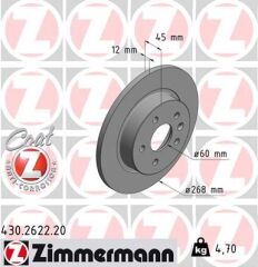 ZIMMERMANN 430.2622.20 ARKA FREN AYNASI ASTRA J 09 > MOKKA 13 > CRUZE 09 > AVEO 11> TRAX 12> 268.5x12x5DL DOLU 569074-95527032-95527032