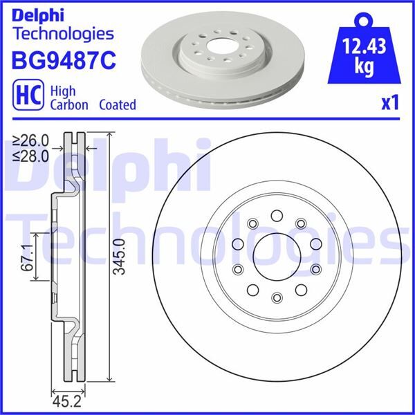 DELPHI BG9487C FREN DİSKİ ÖN DELİKLİ BOYALI MASERATI GHİBLİ 13> QUATTROPORTE 13> 345x45.2x67.1 3.0 3.0S 3.0D 3.0S 3.0D