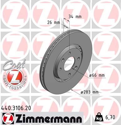ZIMMERMANN 440.3106.20 ÖN FREN AYNASI CORSA F-CROSLAND X-MOKKA E-PARTNER-BERLINGO-307-207-208-2008-1007-308-C3-C3 AIRCROSS- C4-C5-XSARA-DS3 283x26x4DLxHAVALI 4249.84-4249.18