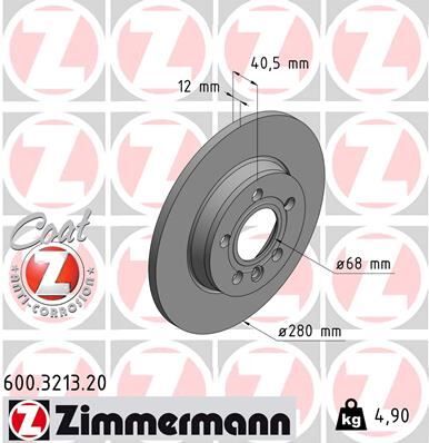 ZIMMERMANN 600.3213.20 ARKA FREN AYNASI TRANSPORTER IV 1.9TD 2.4D 2.5 TDİ 05/96-04/03 280x12x5DL 986478871-DF4047