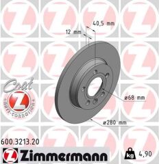 ZIMMERMANN 600.3213.20 ARKA FREN AYNASI TRANSPORTER IV 1.9TD 2.4D 2.5 TDİ 05/96-04/03 280x12x5DL 986478871-DF4047