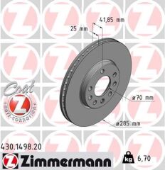ZIMMERMANN 430.1498.20 ÖN FREN AYNASI VECTRA C 02> SIGNUM 03> SAAB 9.3 02> CROMA 05> 285x25x5DLxHAVALI 46844071-51819733