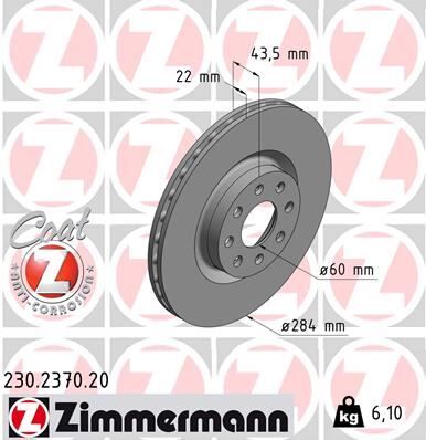 ZIMMERMANN 230.2370.20 ÖN FREN AYNASI CORSA D 07> CORSA E 14> ADAM 13> PUNTO EVO-GRANDE PUNTO 05> 284x22x6DLxHAVALI 15 İNÇ 55702646