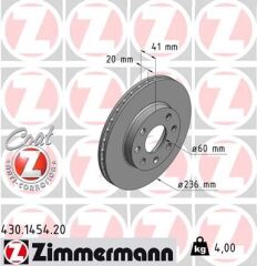 ZIMMERMANN 430.1454.20 ÖN FREN AYNASI CORSA B-ASTRA F-VECTRA A-ASCONA C-COMBO B 94-01 AVEO-KALOS 03> 246x19.9x4DLxHAVALI 7 DELİKLİ 90511111-93182291-93281952