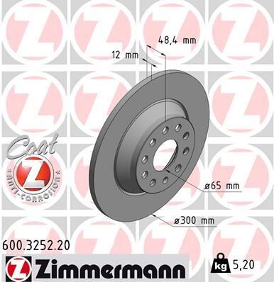 ZIMMERMANN 600.3252.20 FREN DİSKİ ARKA VW GOLF 7 13>20 ARTEON 17>20 PASSAT B8 15>20 TIGUAN 16>24 SKODA KODIAQ 16>SUPERB III 15>24 SEAT TARRACO 18>24 AUDI Q3 19> A3 14>20