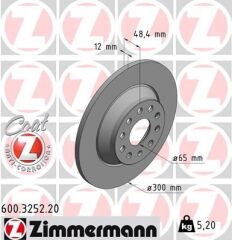 ZIMMERMANN 600.3252.20 FREN DİSKİ ARKA VW GOLF 7 13>20 ARTEON 17>20 PASSAT B8 15>20 TIGUAN 16>24 SKODA KODIAQ 16>SUPERB III 15>24 SEAT TARRACO 18>24 AUDI Q3 19> A3 14>20