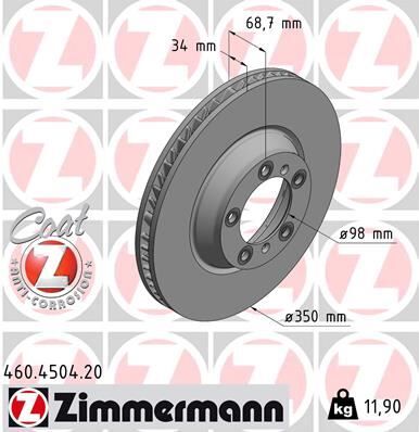 ZIMMERMANN 460.4504.20 FREN DISKI ON SOL PORSCHE CAYENNE 9YA 17> PANAMERA 971 16> 350 mm - 34 mm