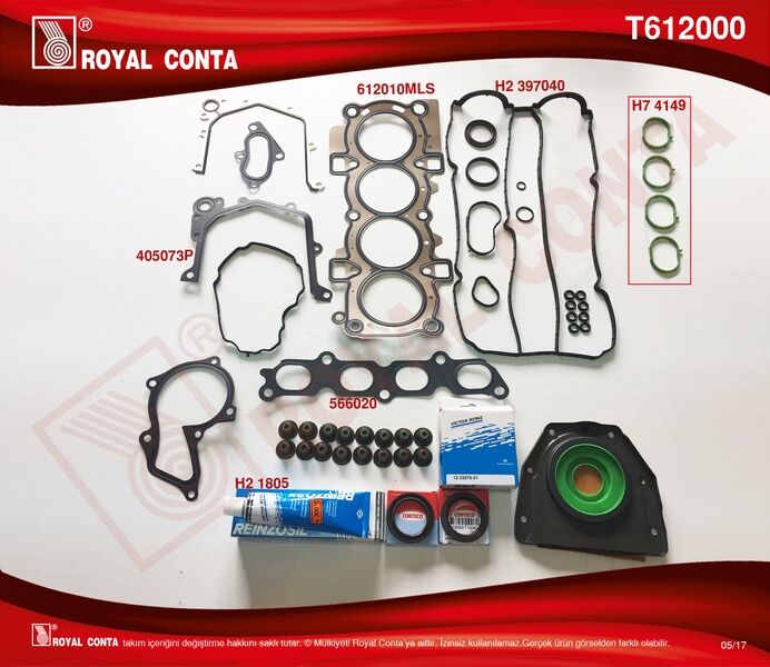 ROYAL T612000 MOTOR TAKIM CONTA REINZ KEÇELİ S LASTİKLİ FIESTA VI 1.4 16V 97HP 10/08 >
